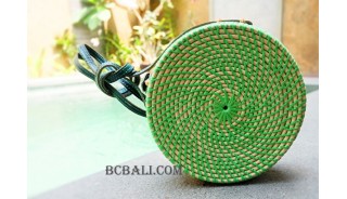 straw synthetic rattan circle bags green color